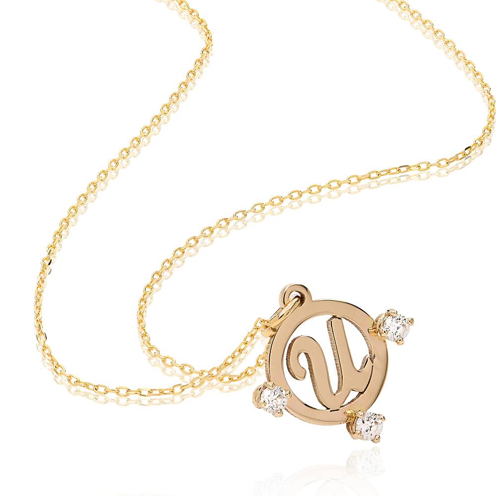Halo Inital Necklace with 0.15ct Diamonds in 14K Yellow Gold-1 product photo
