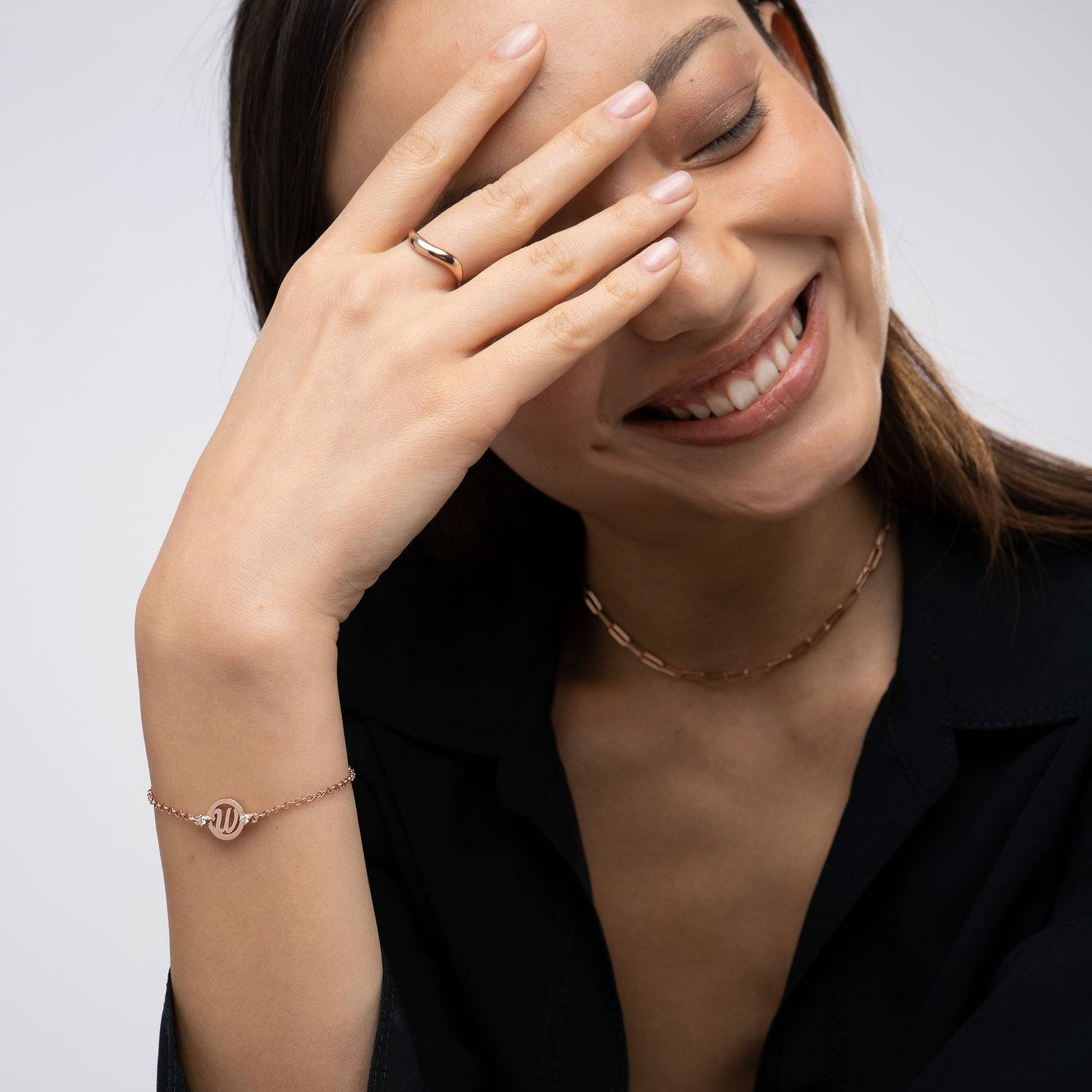 Halo Initial Bracelet with Cubic Zirconia in 18K Rose Gold Plating-1 product photo