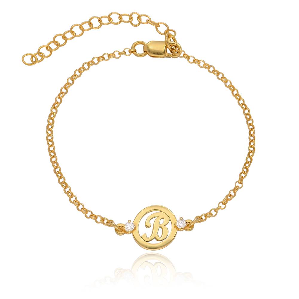Halo Initial Bracelet with 0.10ct Diamonds in 18K Gold Plating-6 product photo