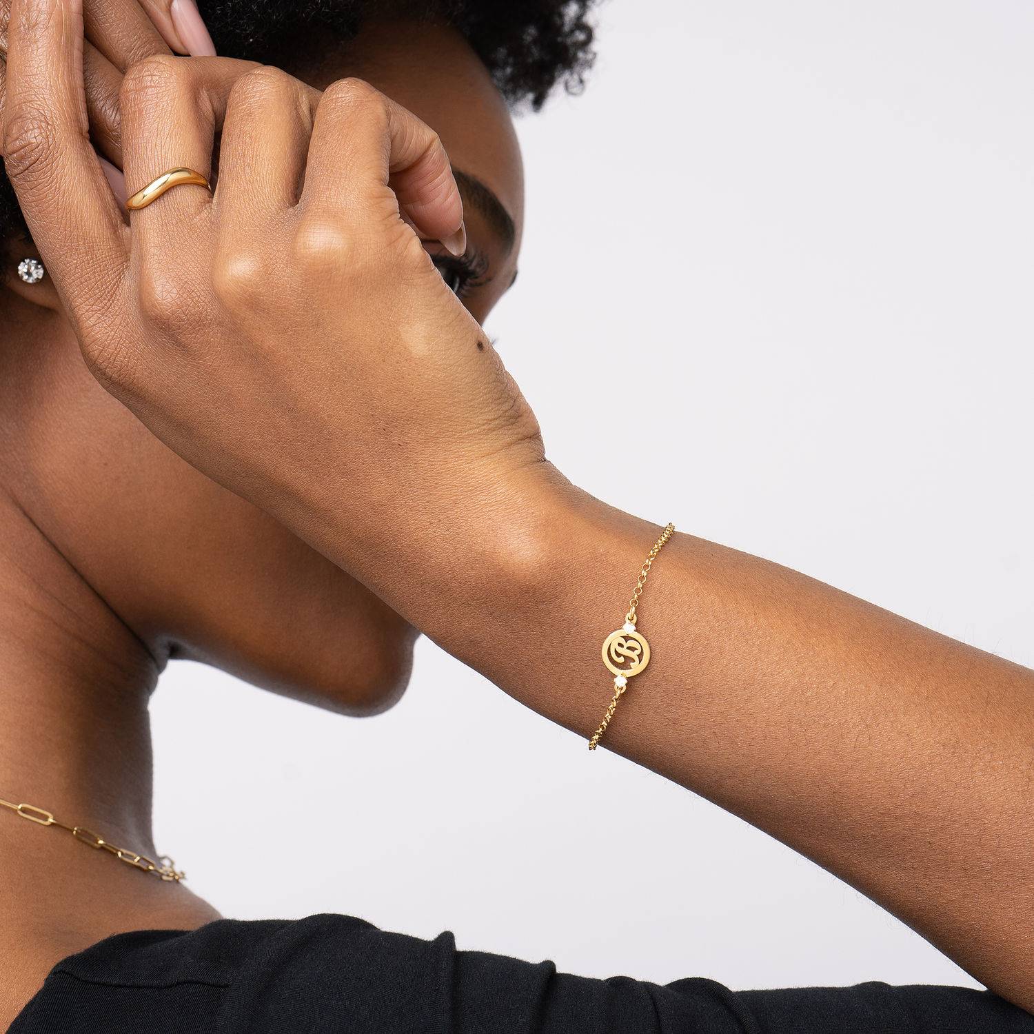 Halo Initial Bracelet With Diamonds in 18K Gold Plating-5 product photo