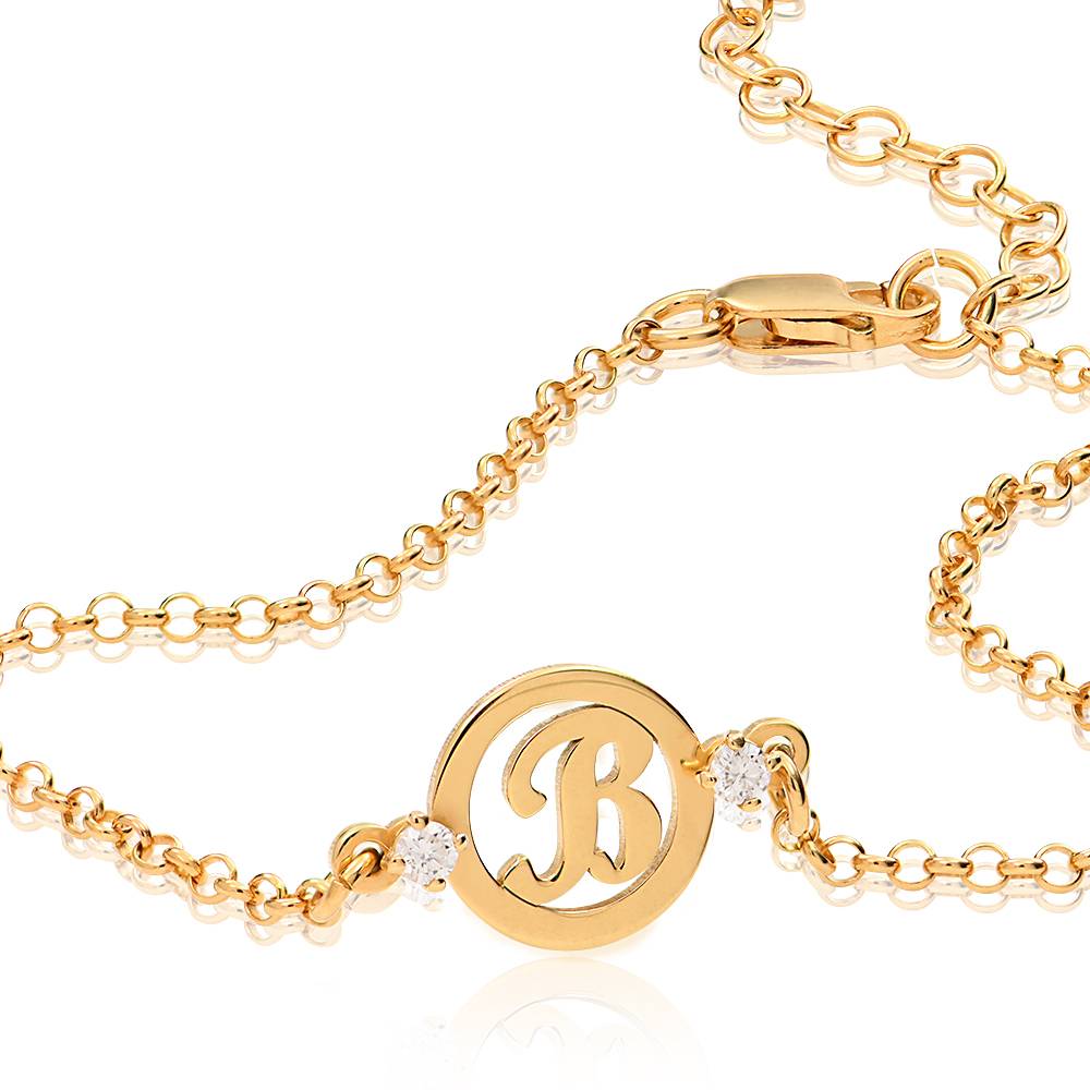 Halo Initial Bracelet With Diamonds in 18K Gold Plating-4 product photo