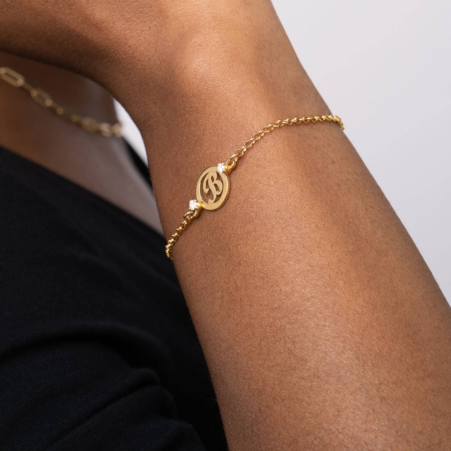 Halo Initial Bracelet with 0.10ct Diamonds in 18K Gold Plating-4 product photo