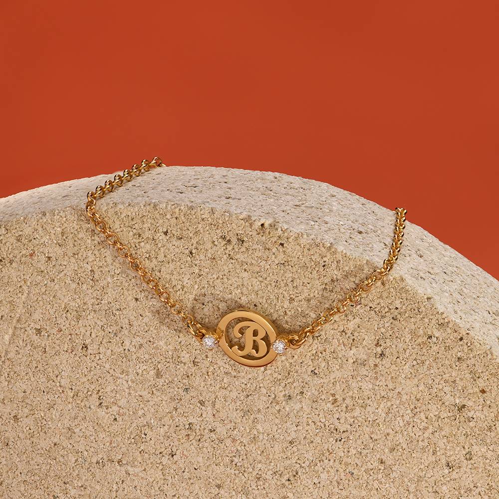 Halo Initial Bracelet With Diamonds in 18K Gold Plating-1 product photo