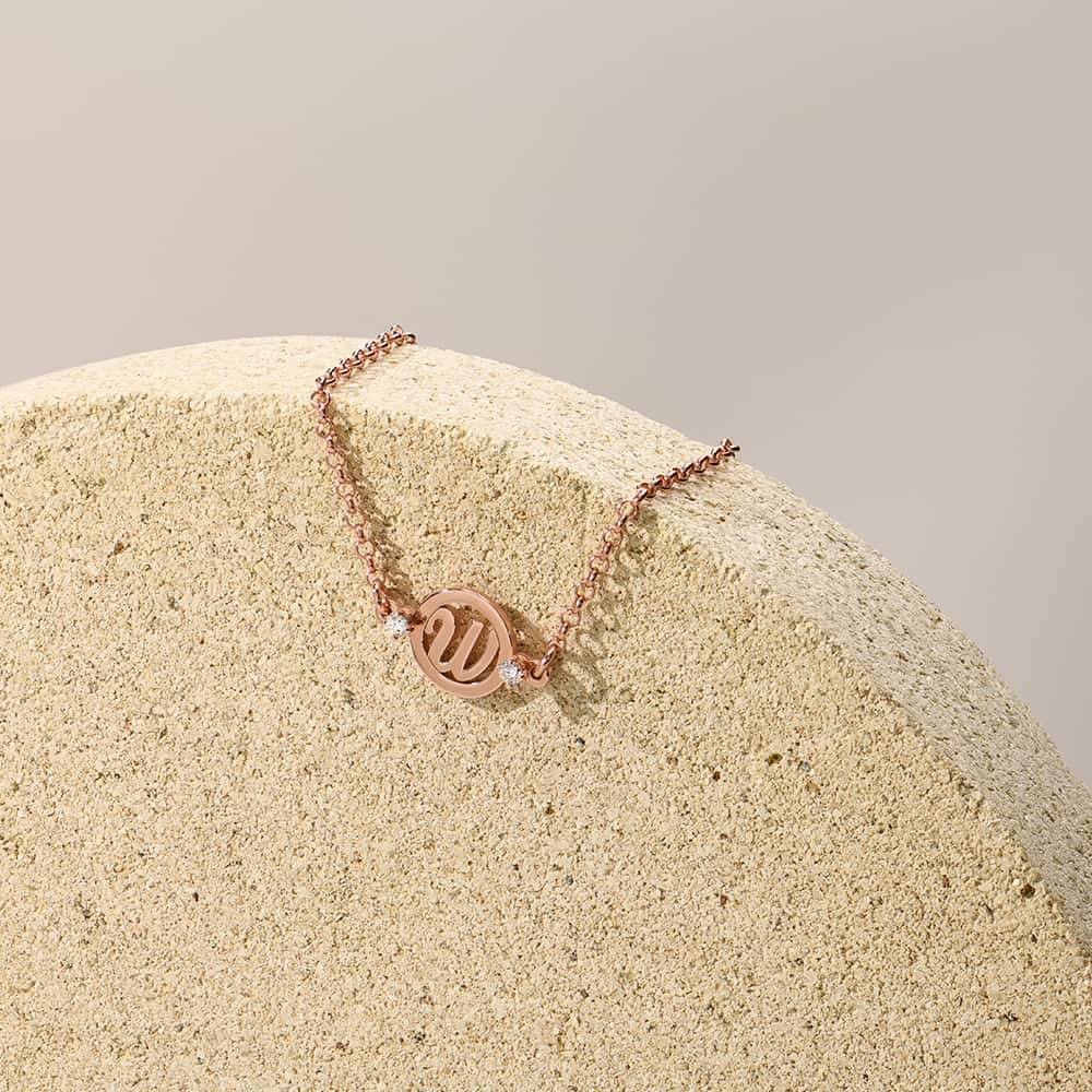 Halo Initial Bracelet With Diamonds in 18K Rose Gold Plating-5 product photo