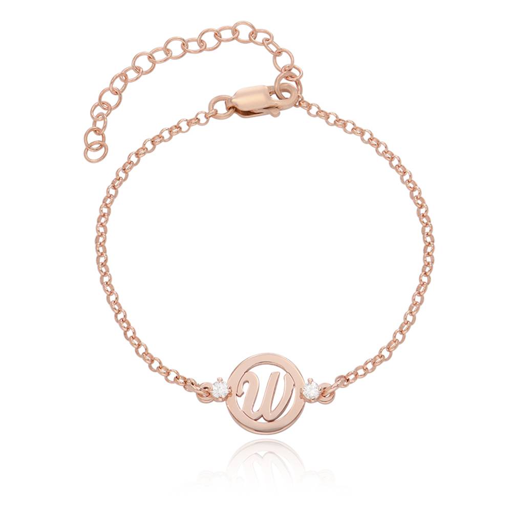 Halo Initial Bracelet with 0.10ct Diamonds in 18K Rose Gold Plating-4 product photo