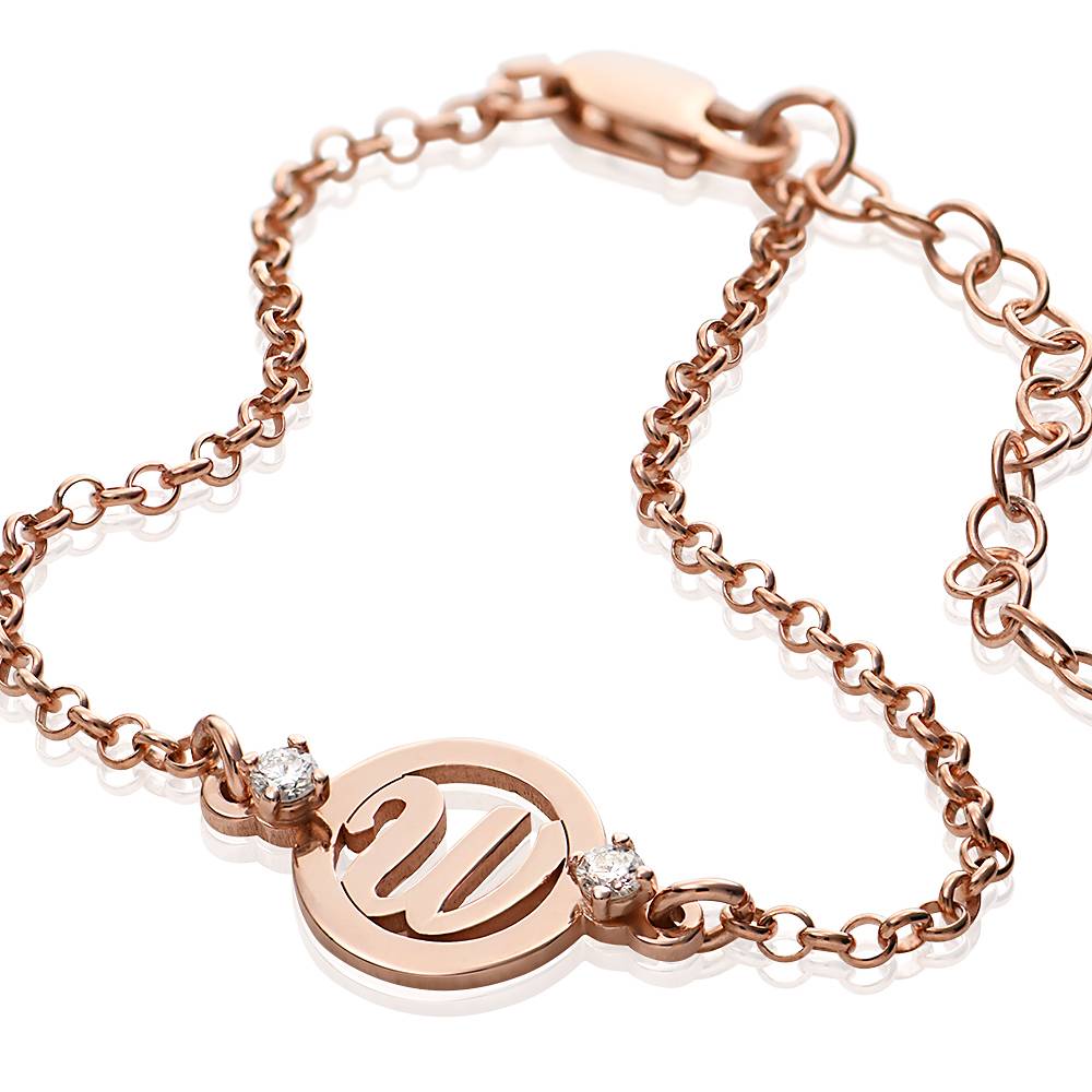 Halo Initial Bracelet with 0.10ct Diamonds in 18K Rose Gold Plating-3 product photo