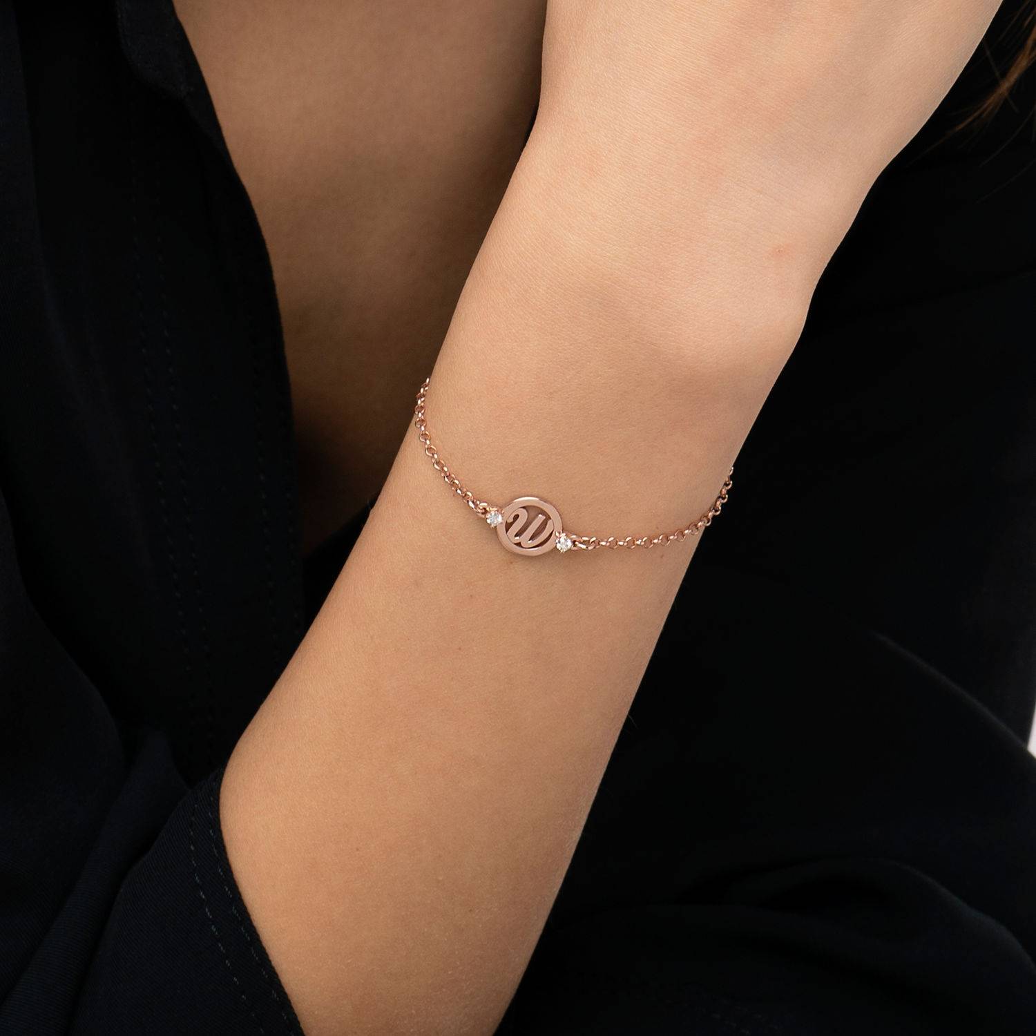 Halo Initial Bracelet With Diamonds in 18K Rose Gold Plating-6 product photo