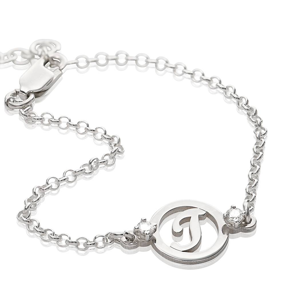 Halo Initial Bracelet With Diamonds in Sterling Silver-3 product photo