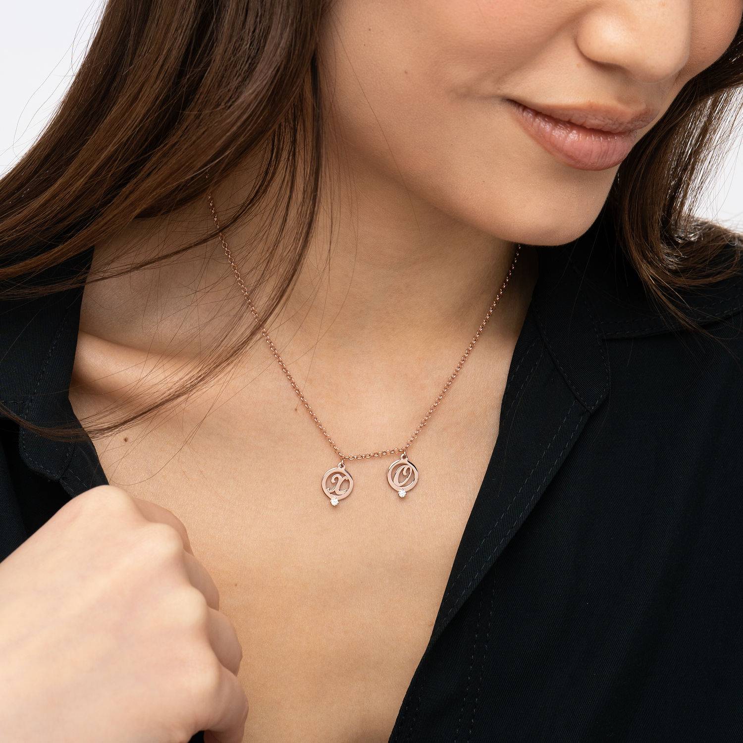 Halo Multi Inital Necklace with 0.05ct Diamonds in 18K Rose Gold Plating-3 product photo