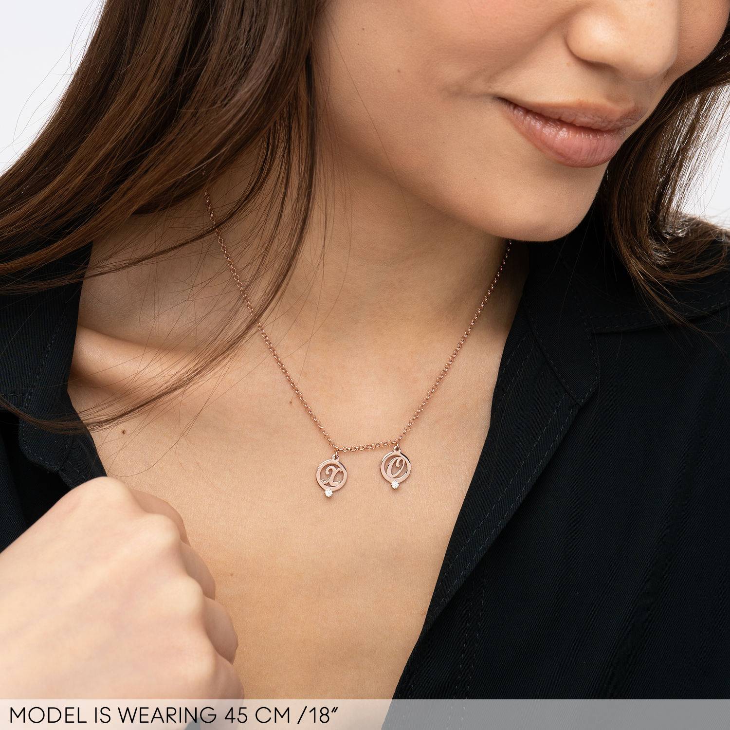 Halo Multi Inital Necklace with 0.05ct Diamonds in 18K Rose Gold Plating-5 product photo
