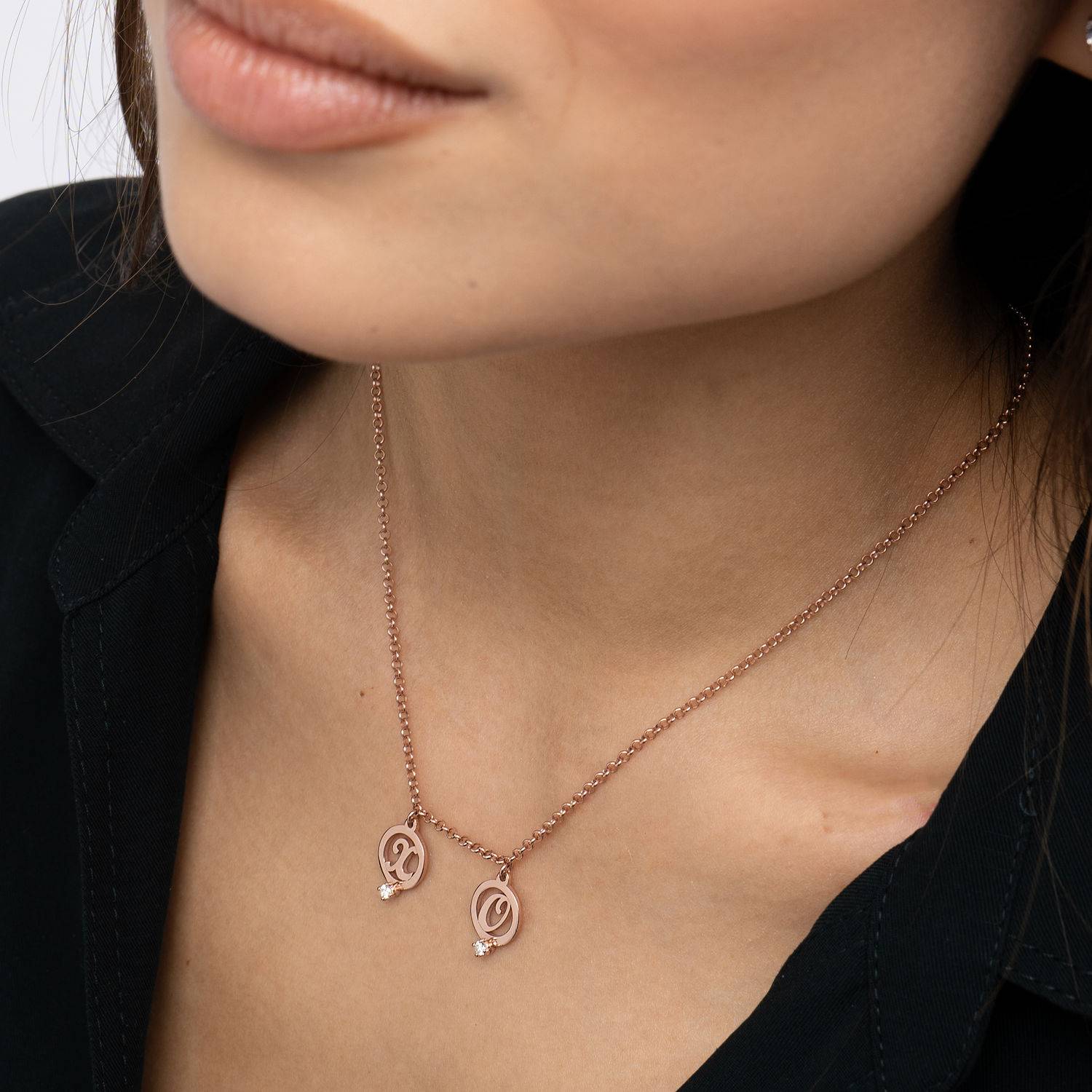Halo Multi Initial Necklace with Cubic Zirconia in 18K Rose Gold Plating-3 product photo