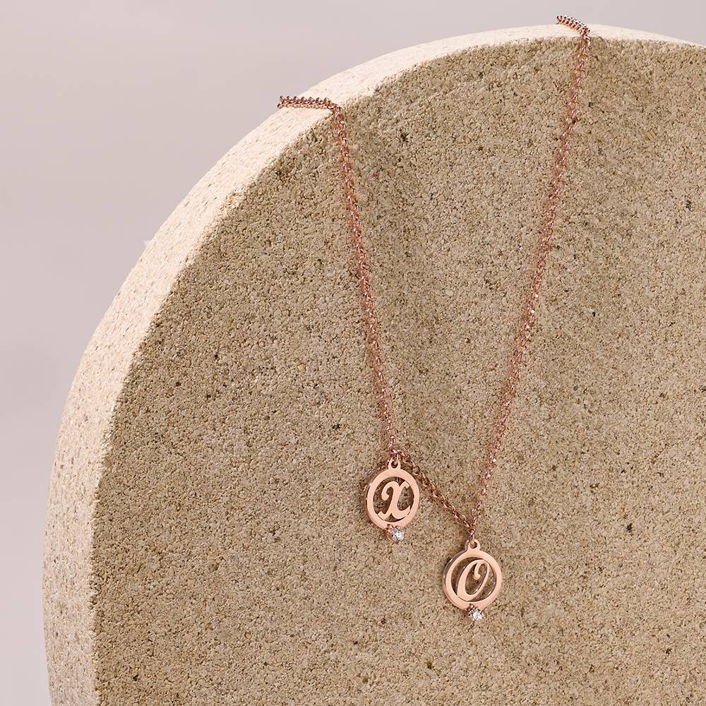 Halo Multi Initial Necklace with Cubic Zirconia in 18K Rose Gold Plating-4 product photo