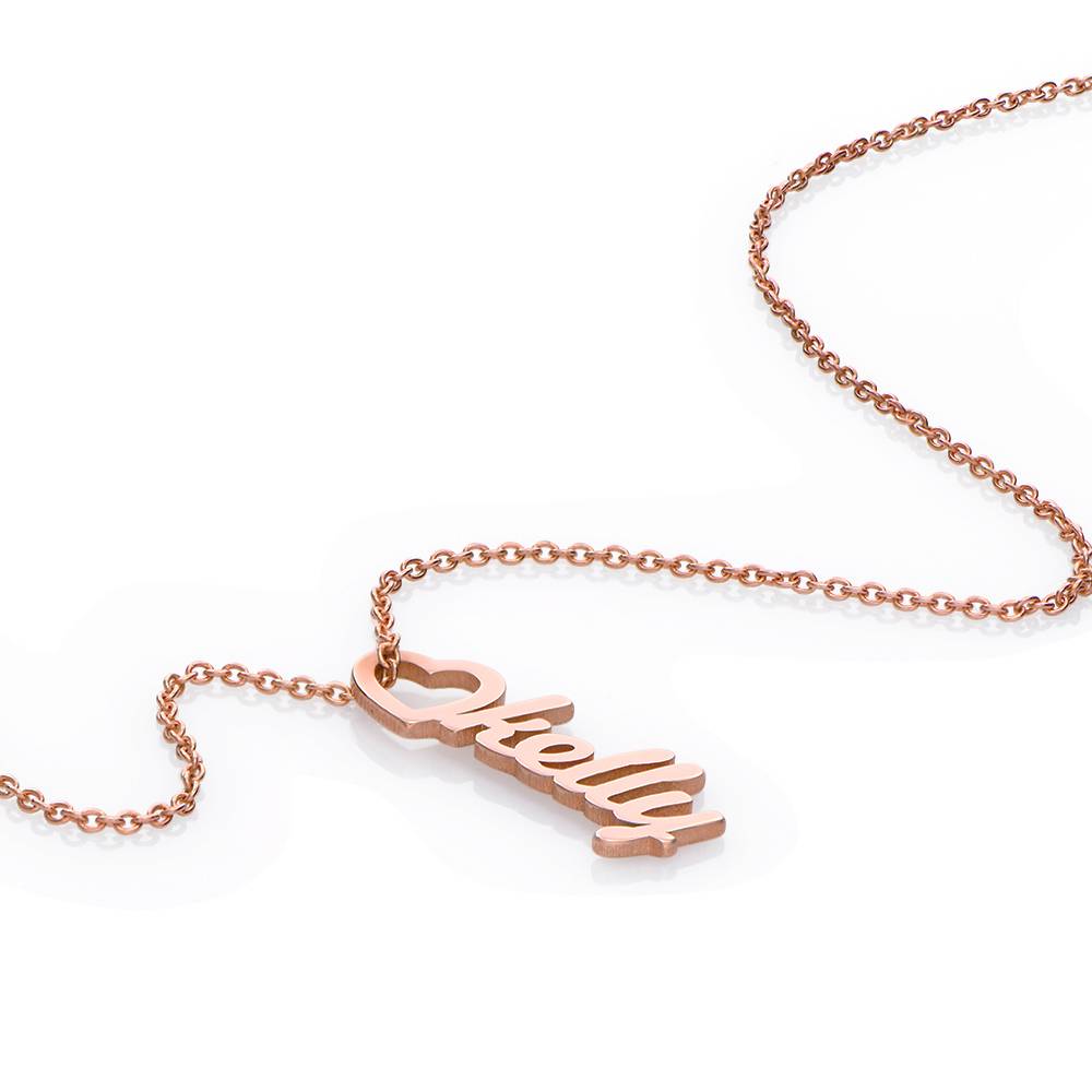 Heart Drop Vertical Name Necklace in 18K Rose Gold Plating-4 product photo