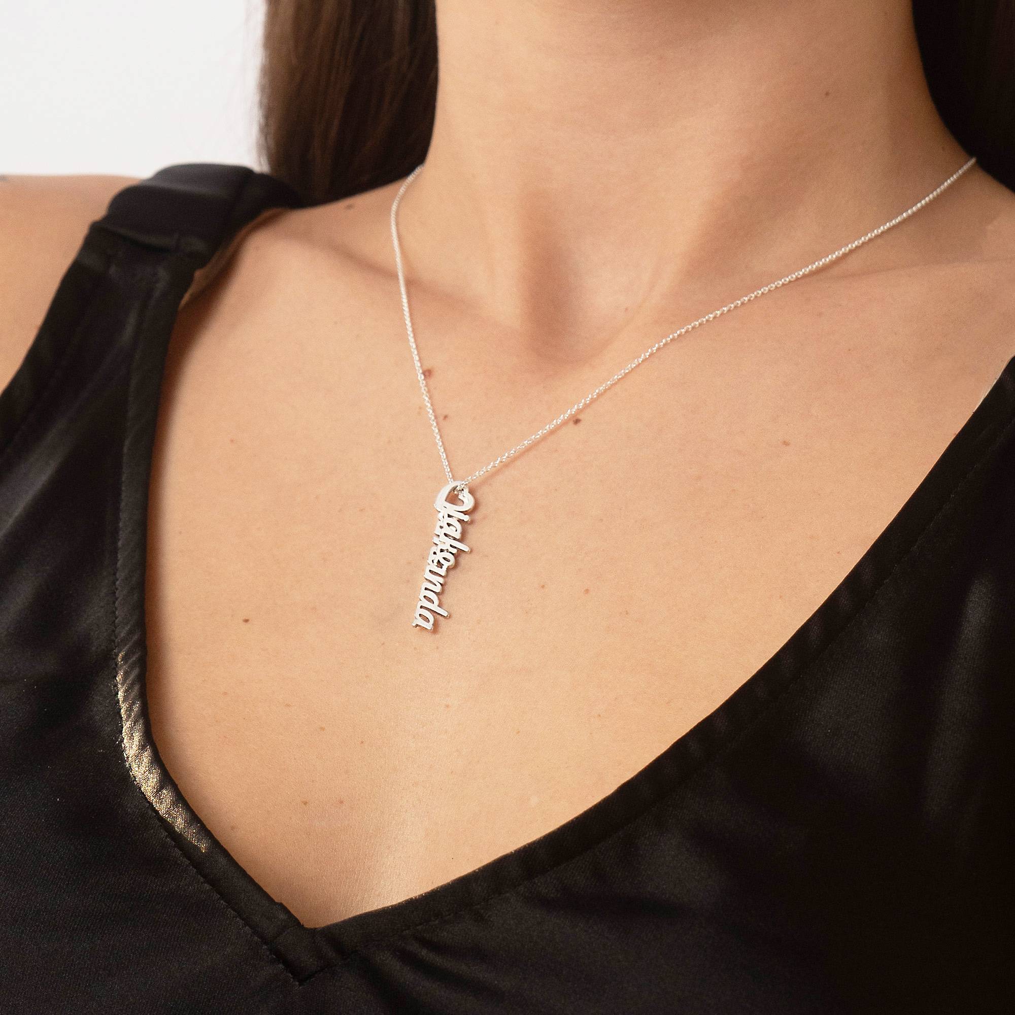 Heart Drop Vertical Name Necklace in Sterling Silver-6 product photo