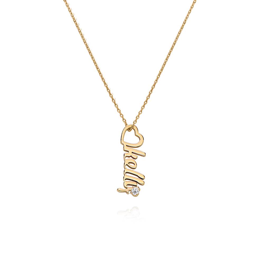 Heart Drop Vertical Name Necklace with 0.05CT Diamond in 14K Yellow Gold-3 product photo