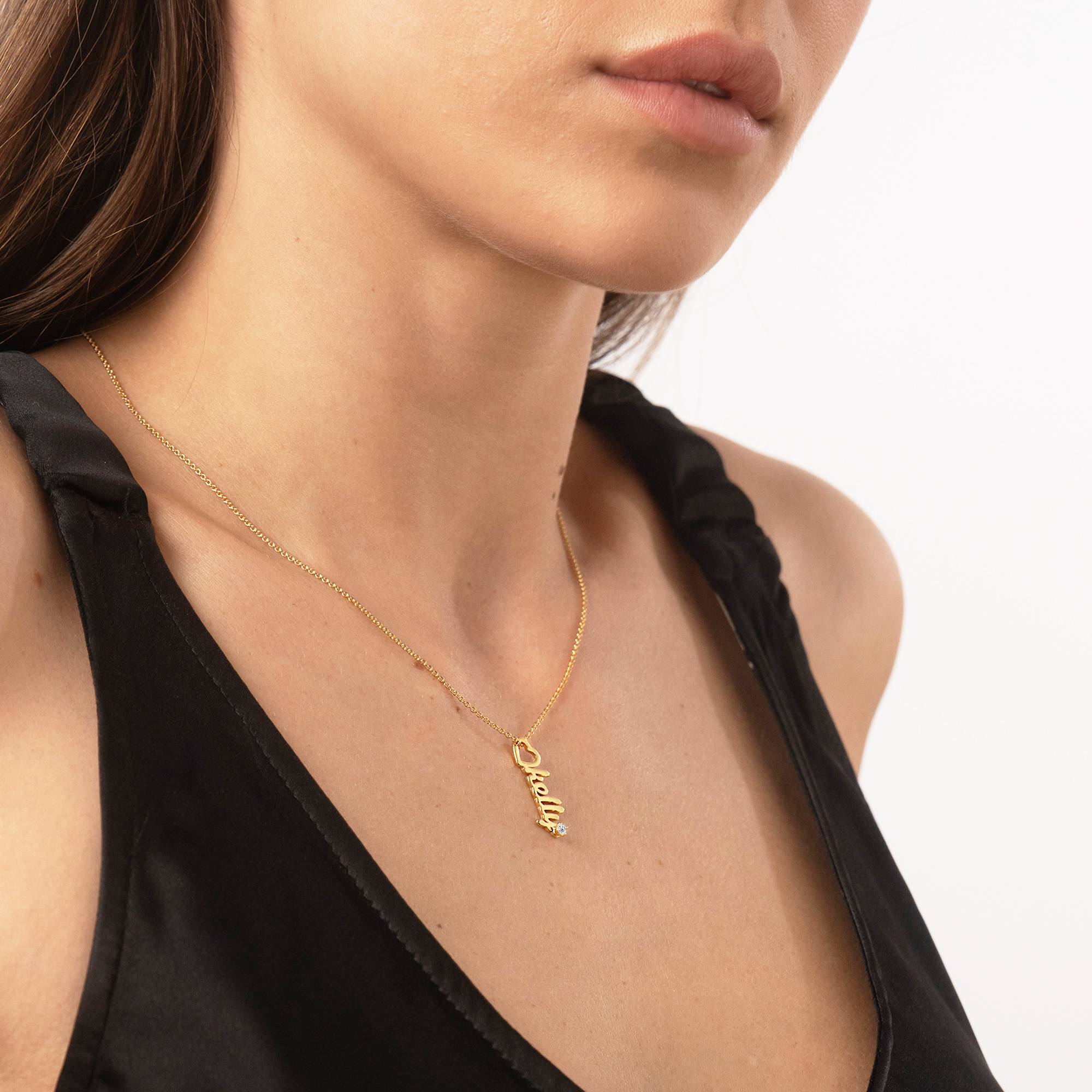 Heart Drop Vertical Name Necklace with 0.05CT Diamond in 18K Gold Plating-1 product photo