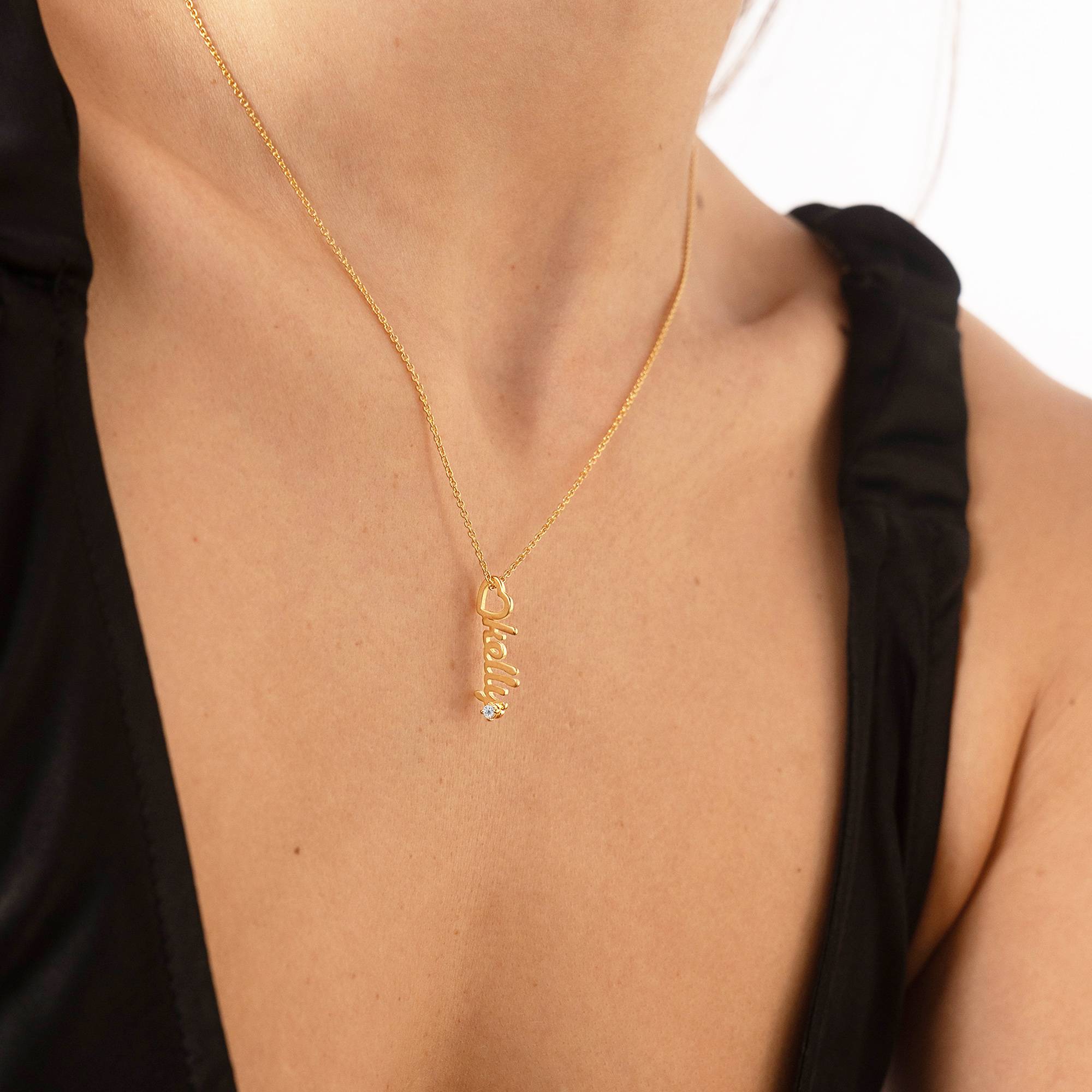 Heart Drop Vertical Name Necklace with 0.05CT Diamond in 18K Gold Plating-4 product photo