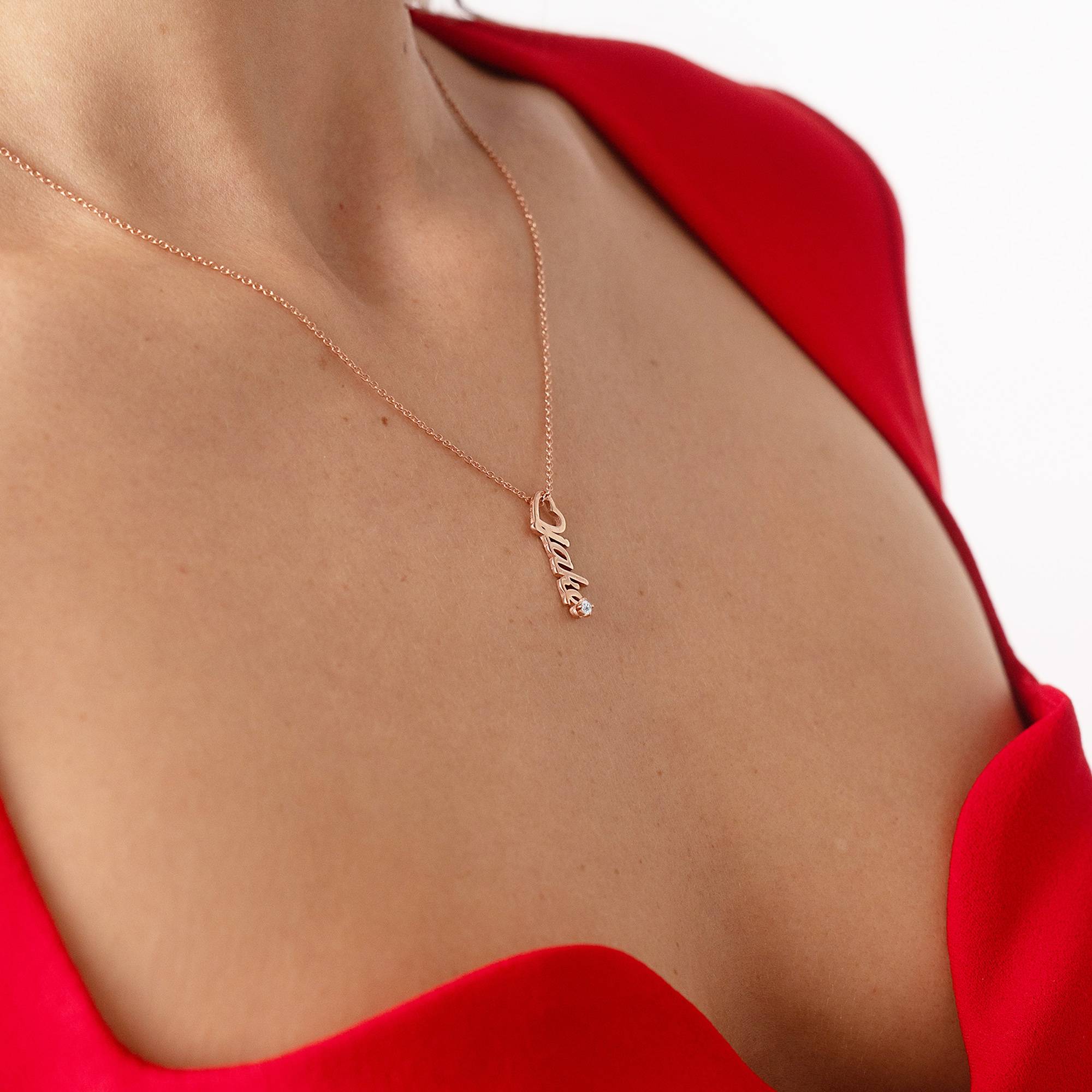 Heart Drop Vertical Name Necklace with 0.05CT Diamond in 18K Rose Gold Plating-1 product photo