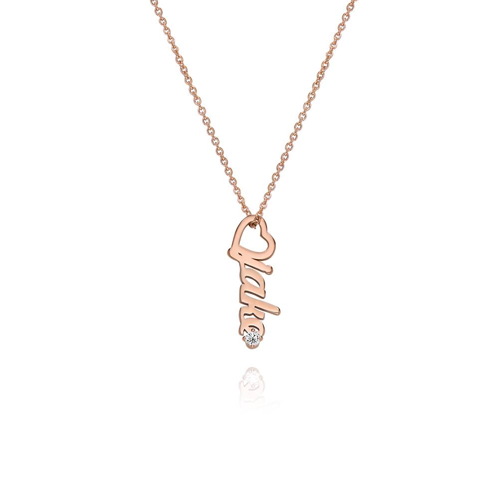 Heart Drop Vertical Name Necklace with 0.05CT Diamond in 18K Rose Gold Plating product photo