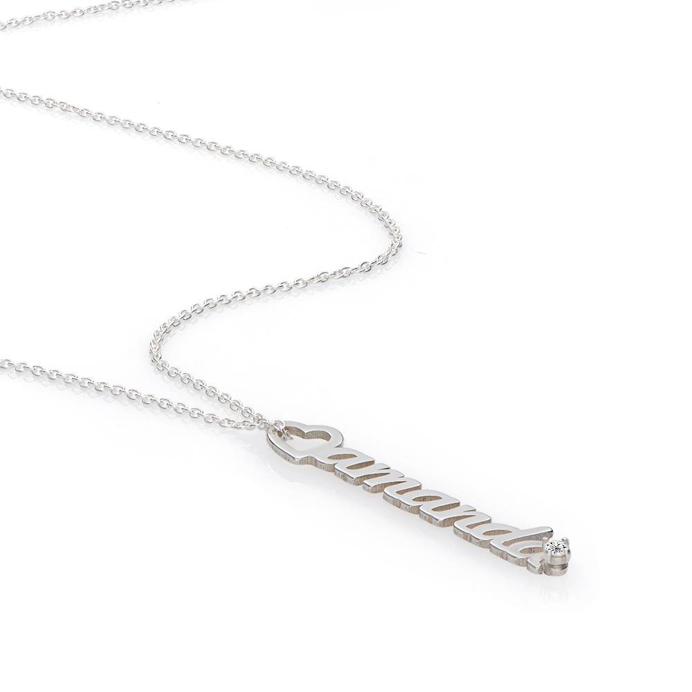 Heart Drop Vertical Name Necklace with 0.05CT Diamond in Sterling Silver-2 product photo