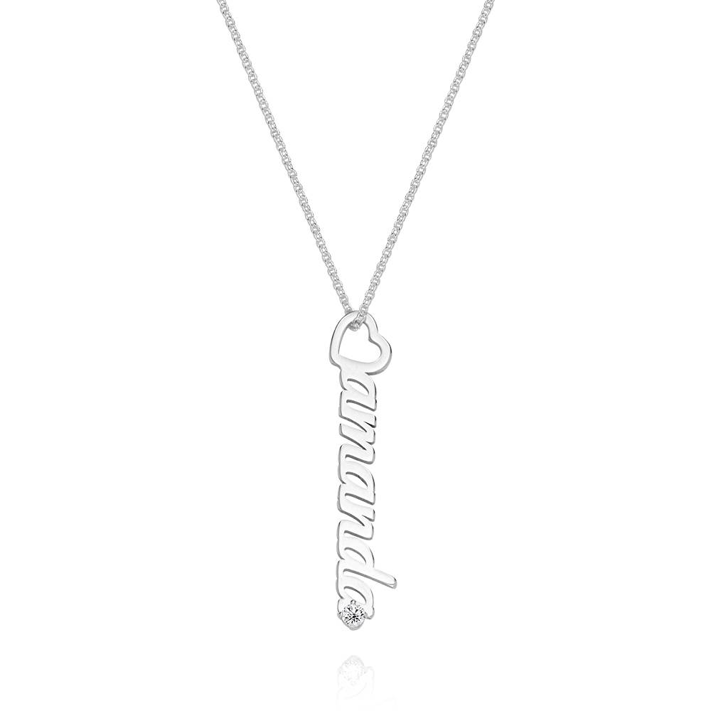 Heart Drop Vertical Name Necklace with 0.05CT Diamond in Sterling Silver-3 product photo