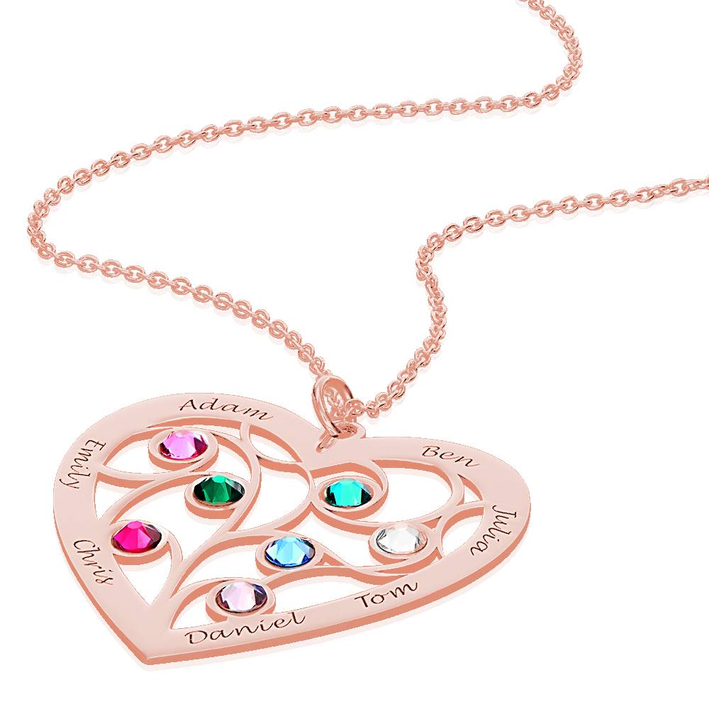 Heart Family Tree Necklace with birthstones in Rose Gold Plating-6 product photo
