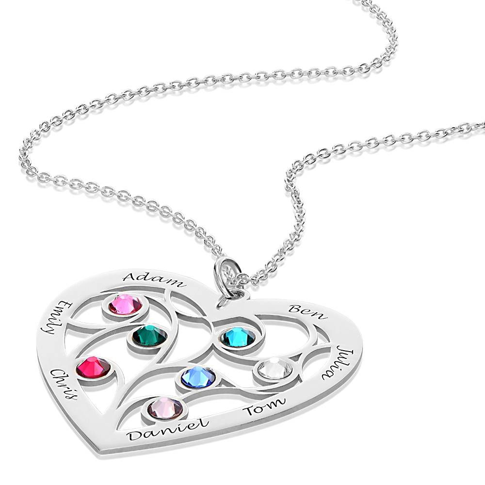 Heart Family Tree Necklace with birthstones in Sterling Silver-6 product photo