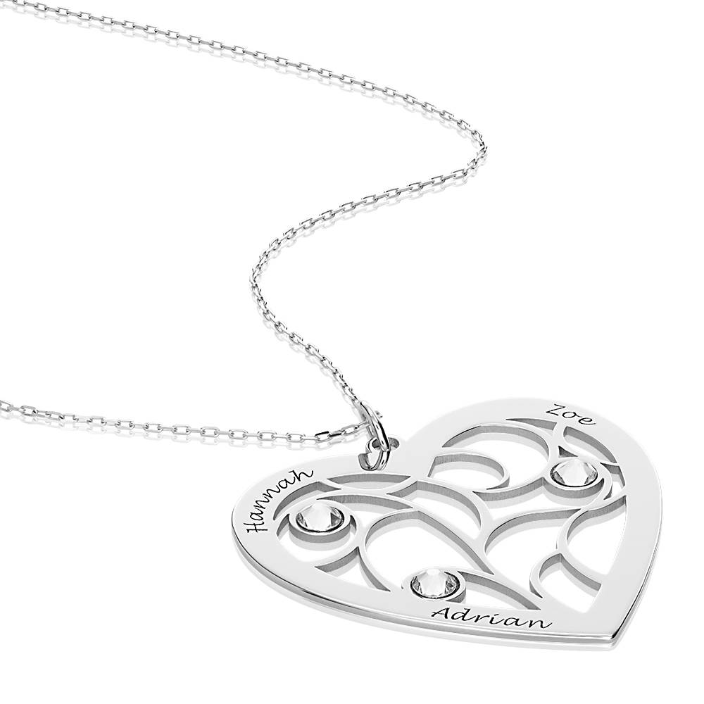 Heart Family Tree Necklace with Birthstones in White Gold 10k-5 product photo