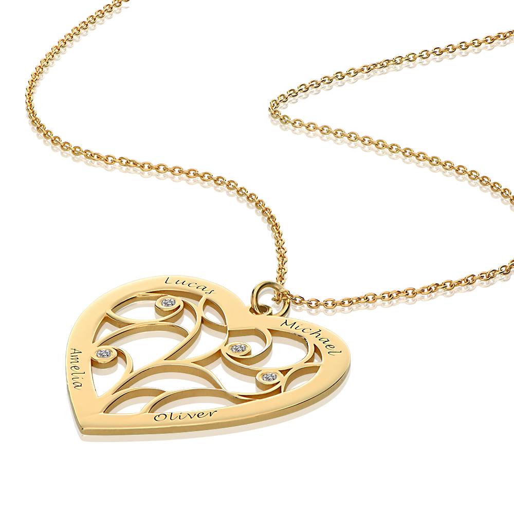 Heart Family Tree Necklace with Diamonds in Gold Plating-4 product photo