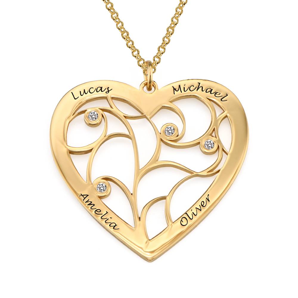 Heart Family Tree Necklace with Diamonds in Gold Plating-2 product photo