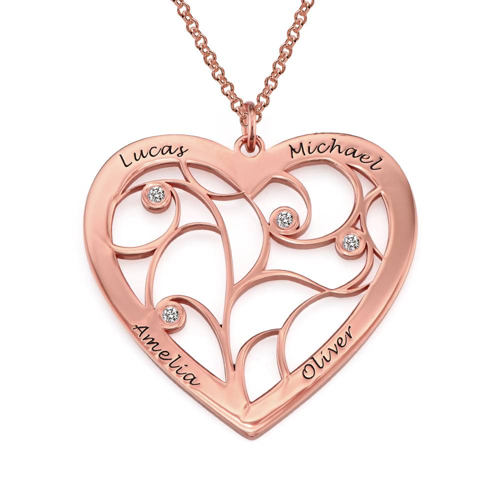 Heart Family Tree Necklace with Diamonds in Rose Gold Plating-3 product photo