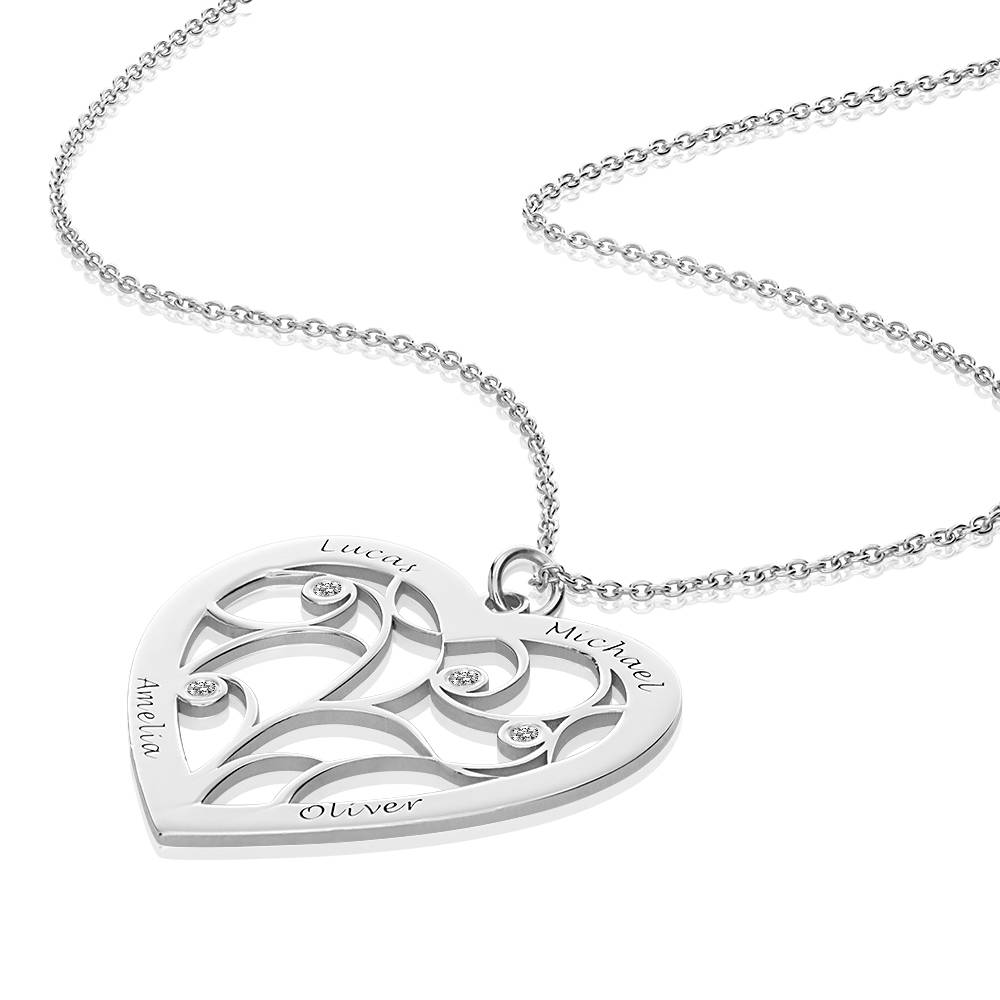 Heart Family Tree Necklace with Diamonds in Sterling Silver-5 product photo