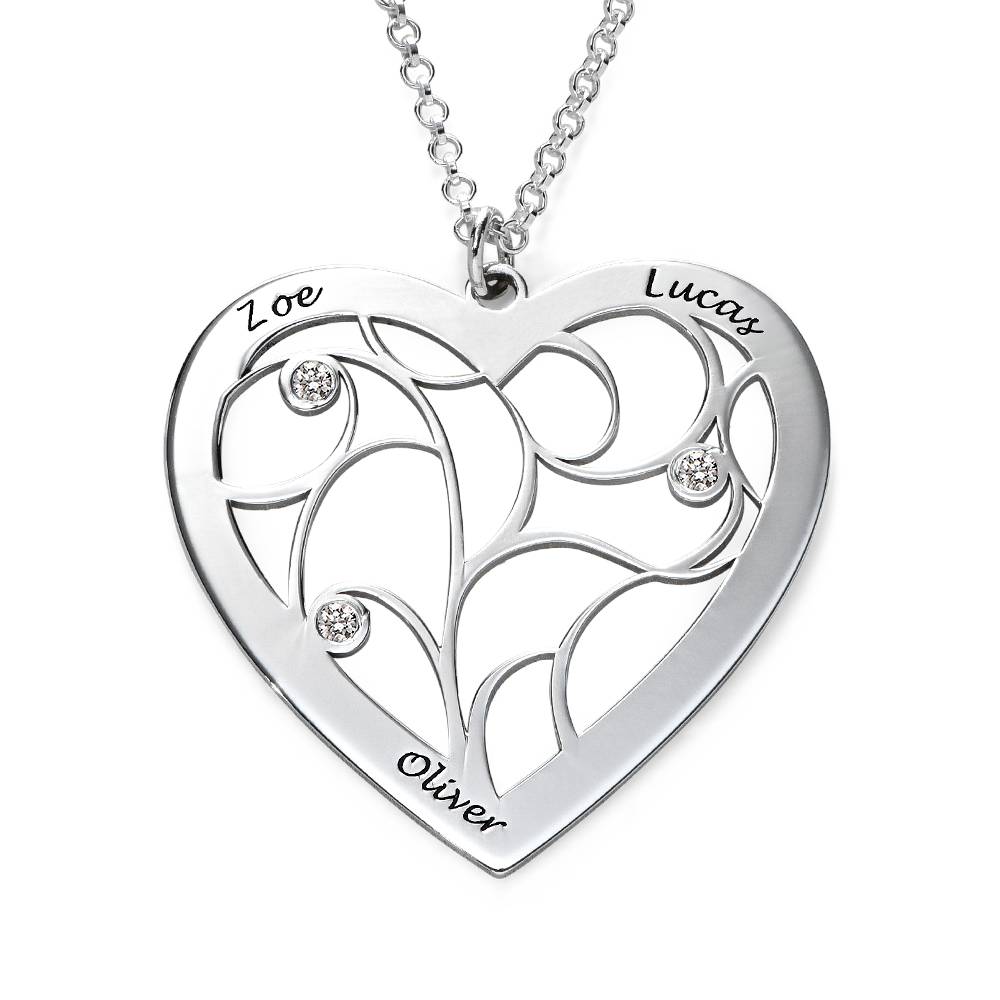 Heart Family Tree Necklace with Diamonds in Sterling Silver-2 product photo