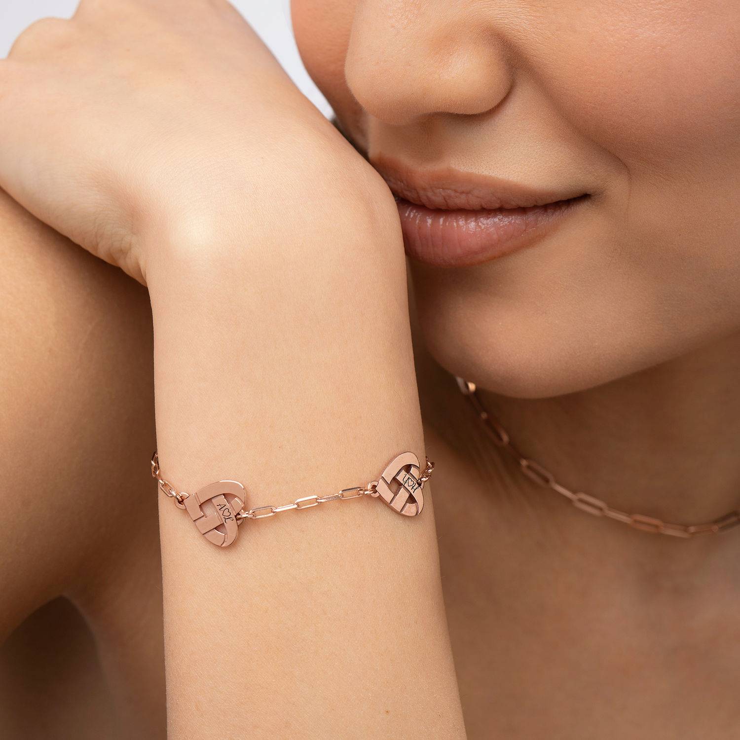 Heart Knot Bracelet in 18K Rose Gold Plating-1 product photo