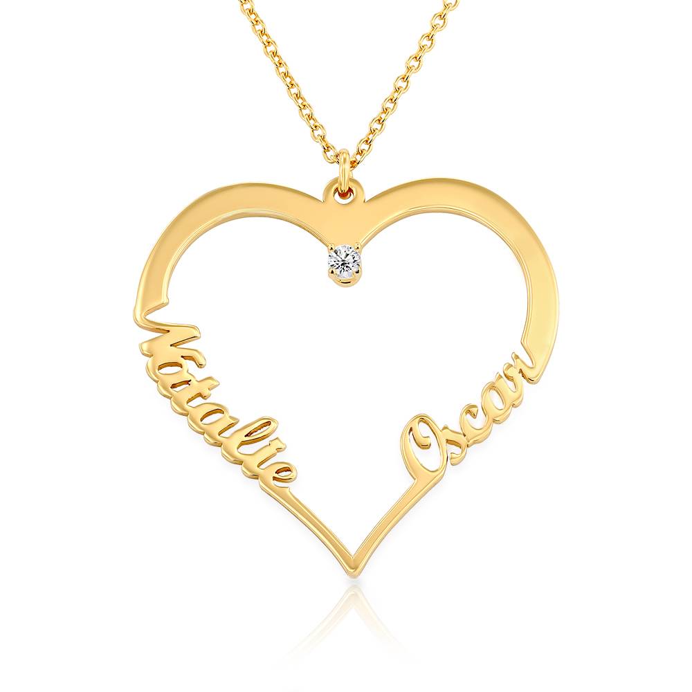 Contour Heart Pendant Necklace with Two Names in 18k Gold Plating with 0.05ct Diamond-2 product photo
