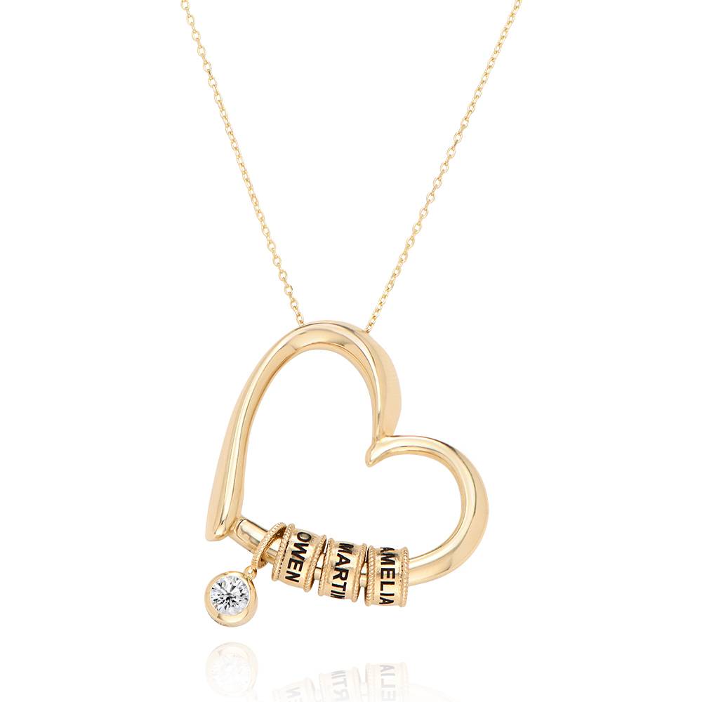 Heart Pendant Necklace with Engraved Beads in 10k Yellow Gold with 0.25 Ct Diamond-4 product photo