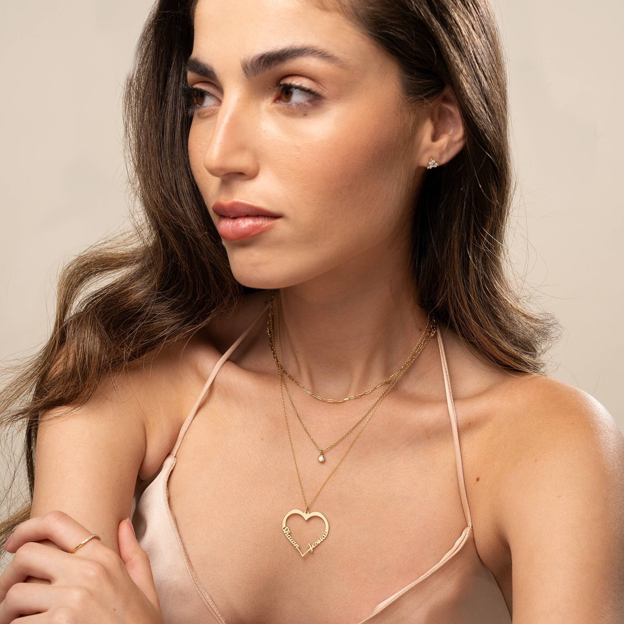 Contour Heart Pendant Necklace with Two Names in 14k Gold-2 product photo