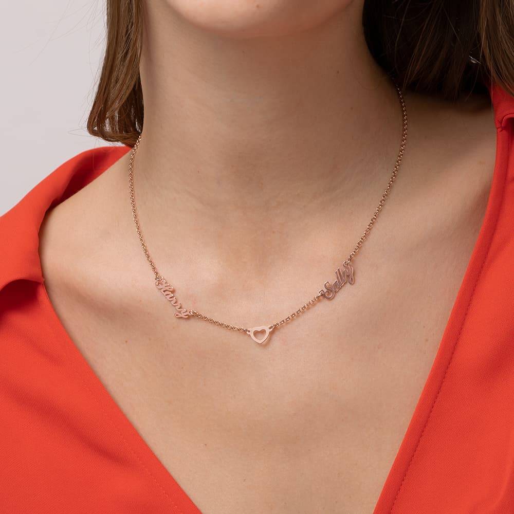 Lovers Heart Name Necklace in 18K Rose Gold Plating-4 product photo