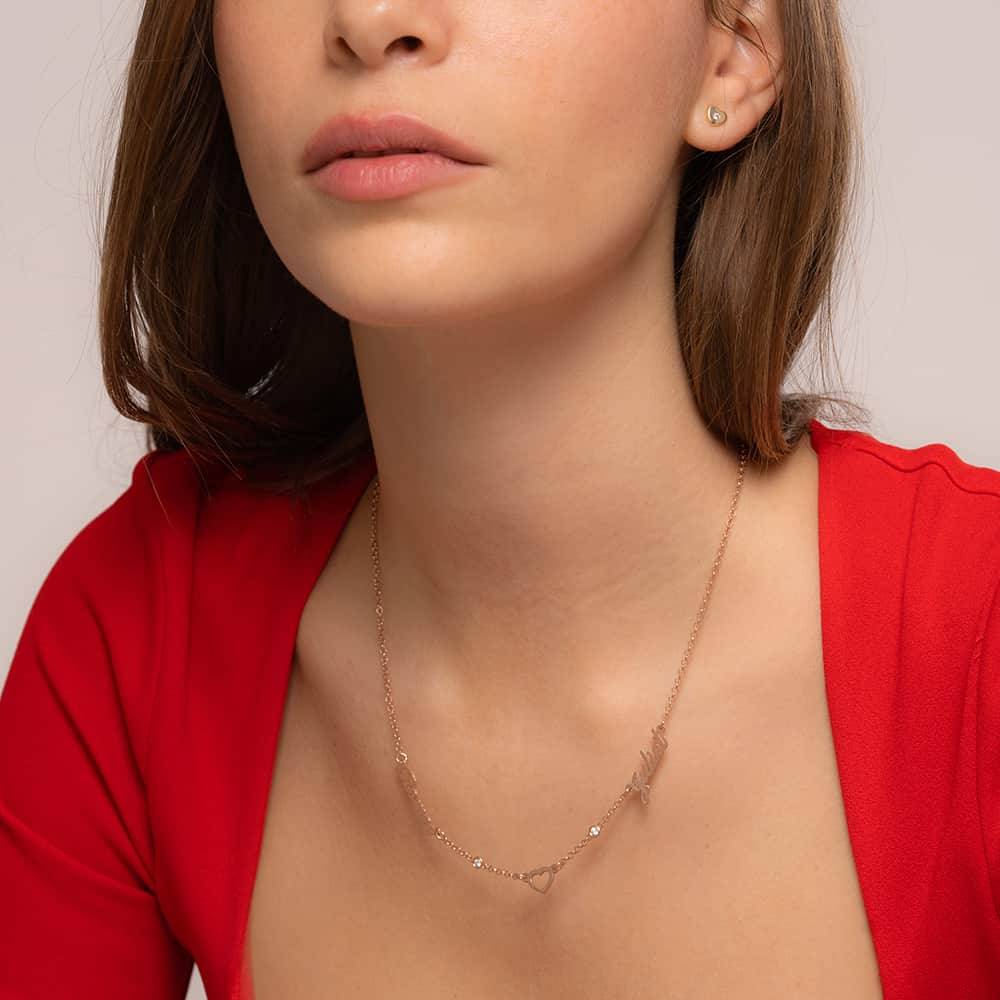 Lovers Heart Name Necklace With Diamonds in 18K Rose Gold Plating-3 product photo