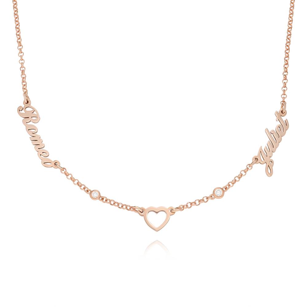 Lovers Heart Name Necklace With Diamonds in 18K Rose Gold Plating-1 product photo