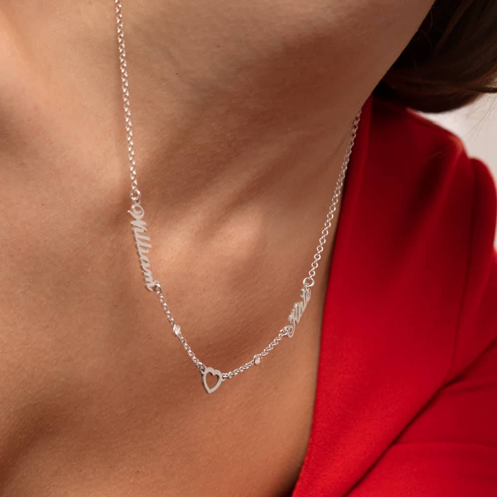 Lovers Heart Name Necklace With Diamonds in Sterling Silver-4 product photo