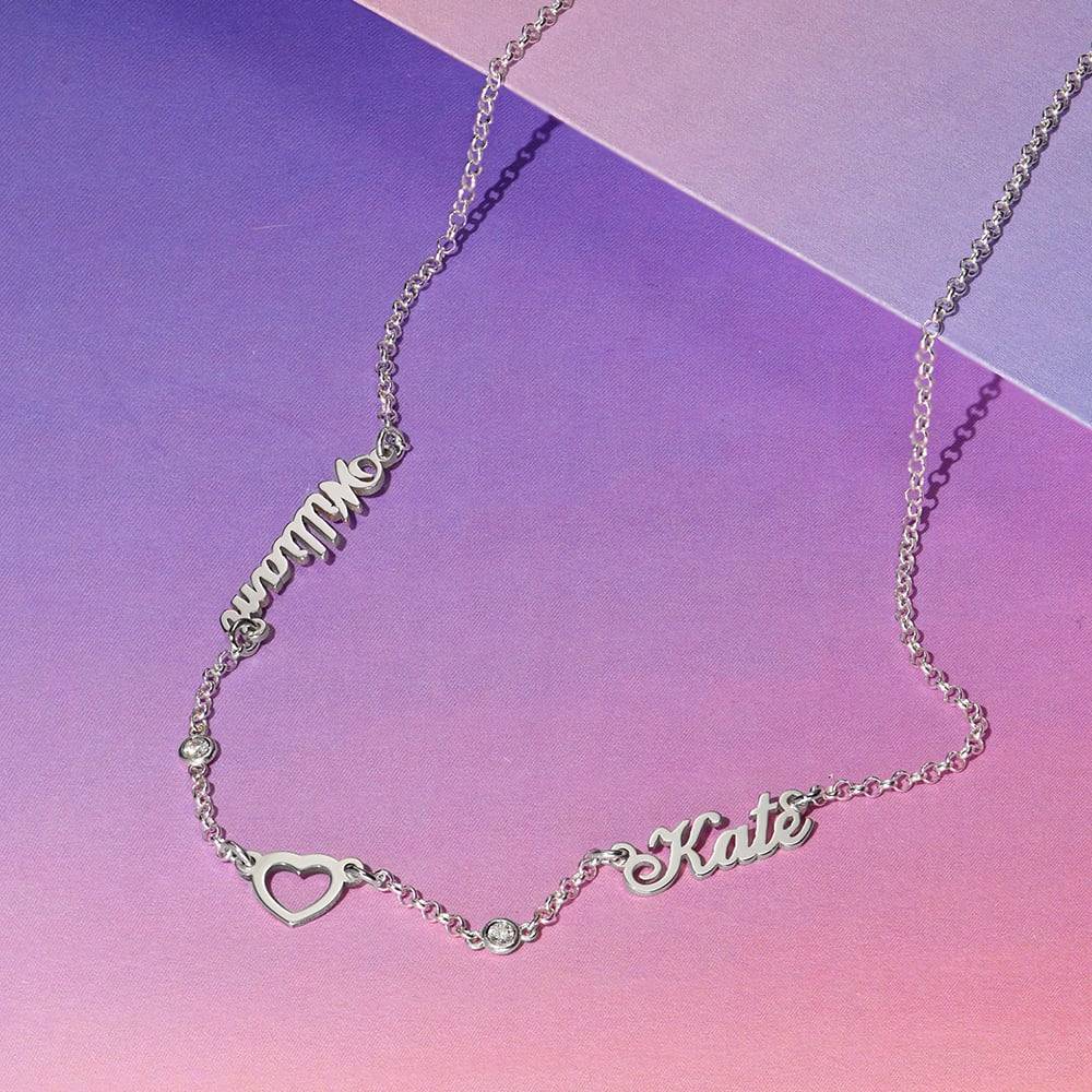Lovers Heart Name Necklace With Diamonds in Sterling Silver-2 product photo
