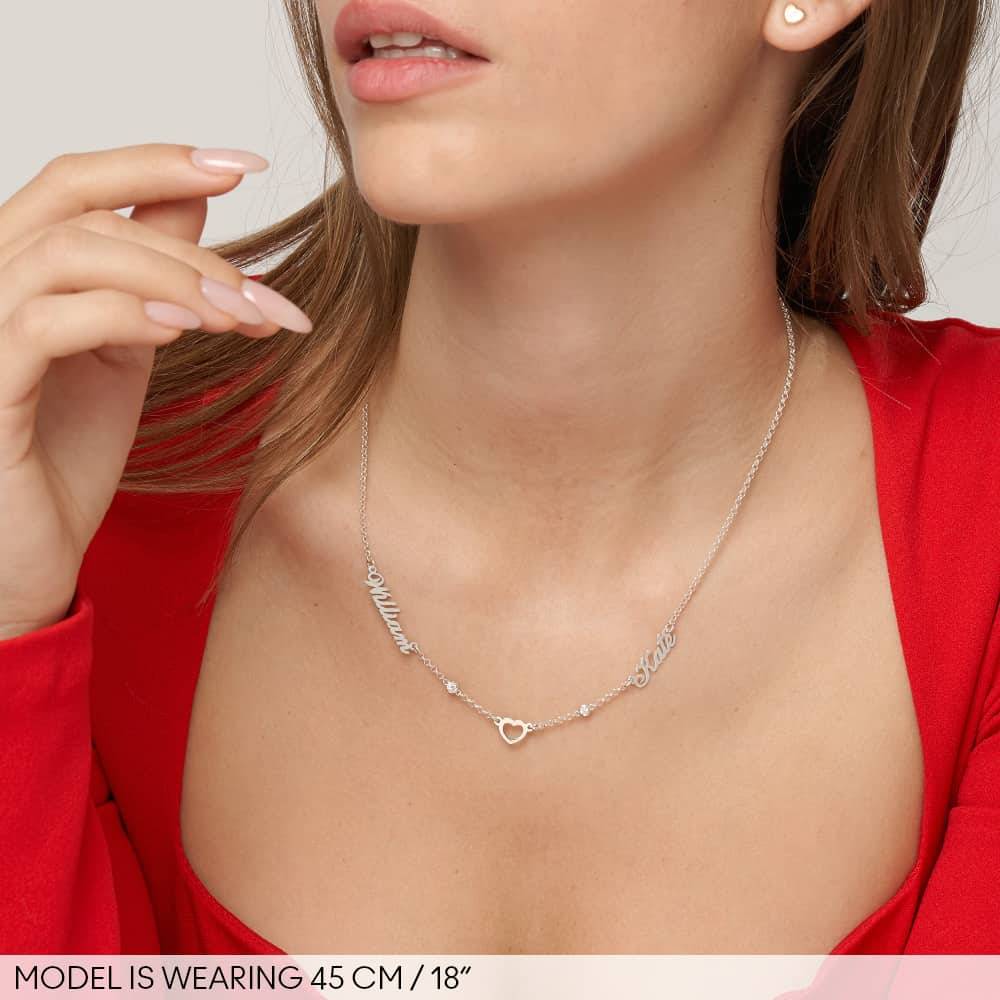 Lovers Heart Name Necklace With Diamonds in Sterling Silver-3 product photo