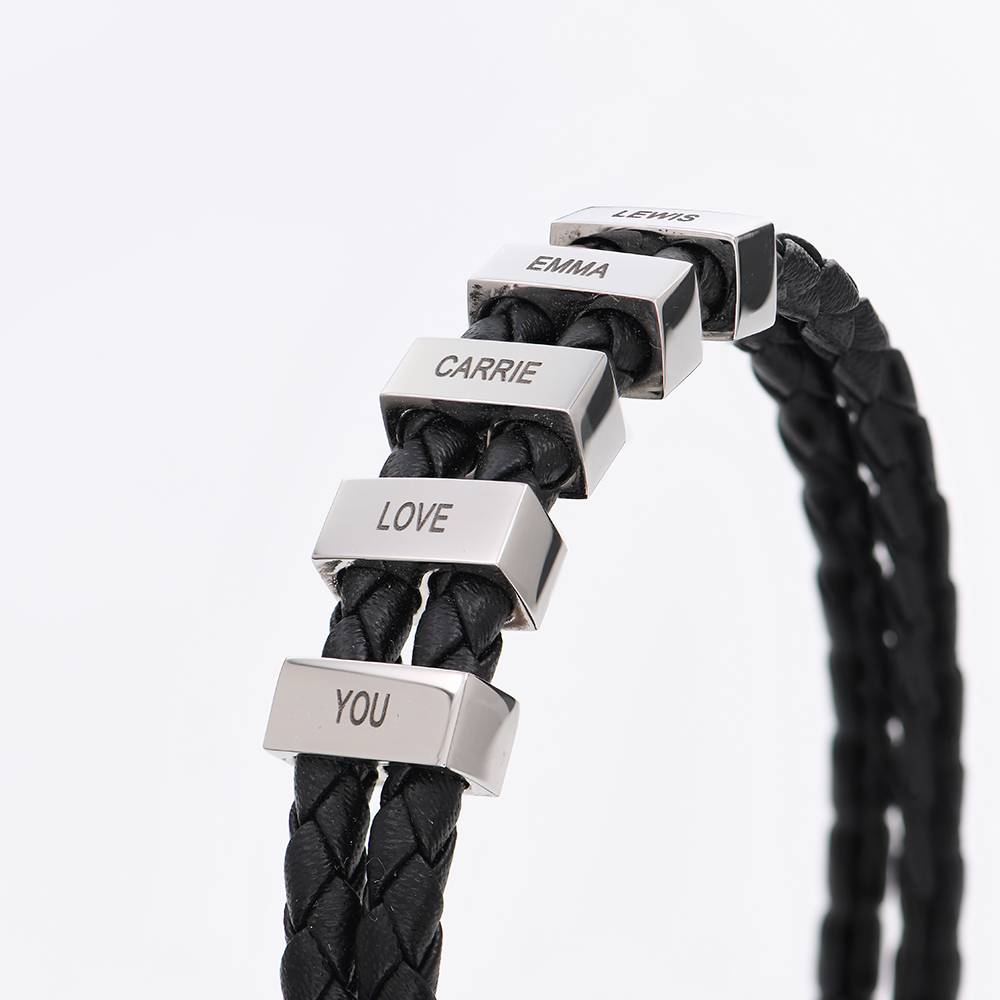 Hunter Braided T-Bar Leather Bracelet with Stainless Steel Engravable Beads for Men-1 product photo
