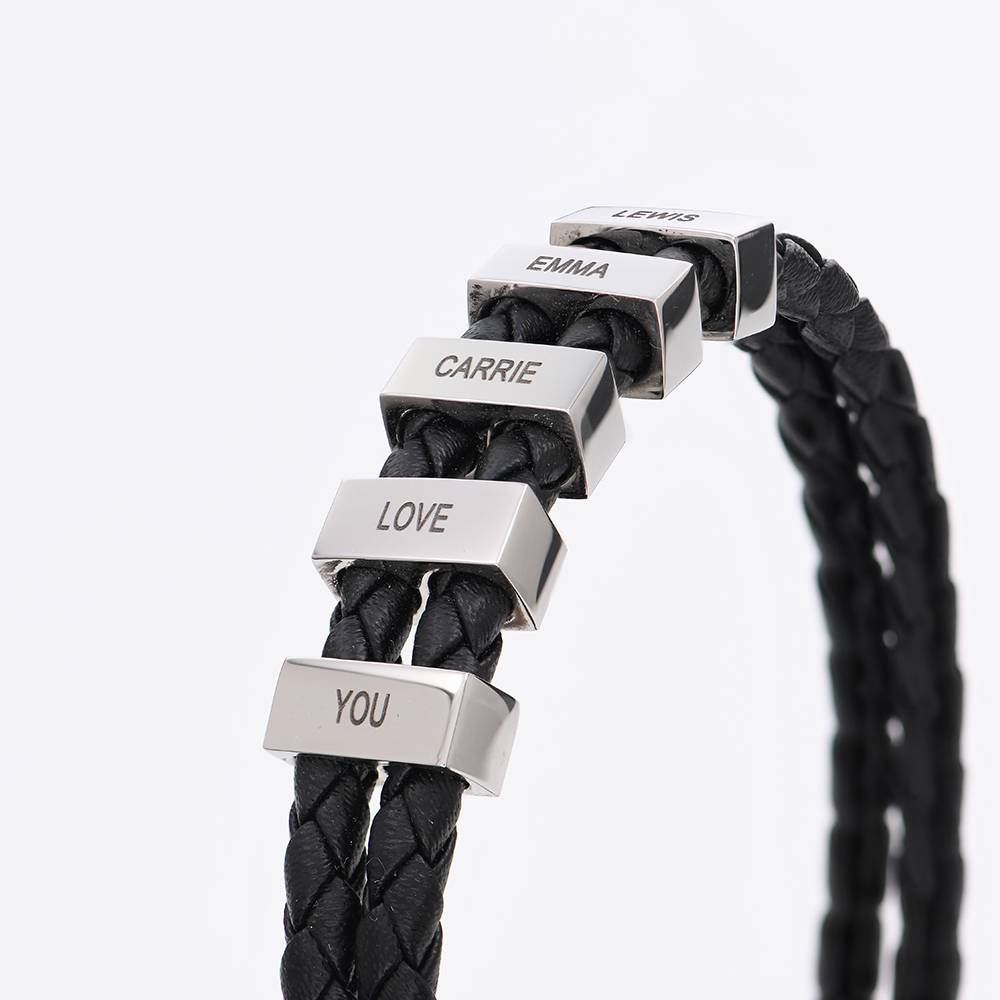 Hunter Braided T-Bar Leather Bracelet with Stainless Steel Engravable Beads for Men-4 product photo