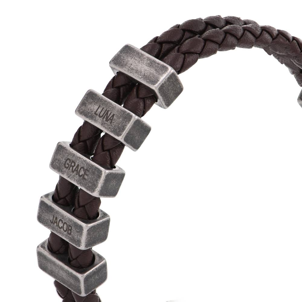 Hunter Braided T-Bar Leather Bracelet with Stainless Steel Engravable Beads for Men-4 product photo