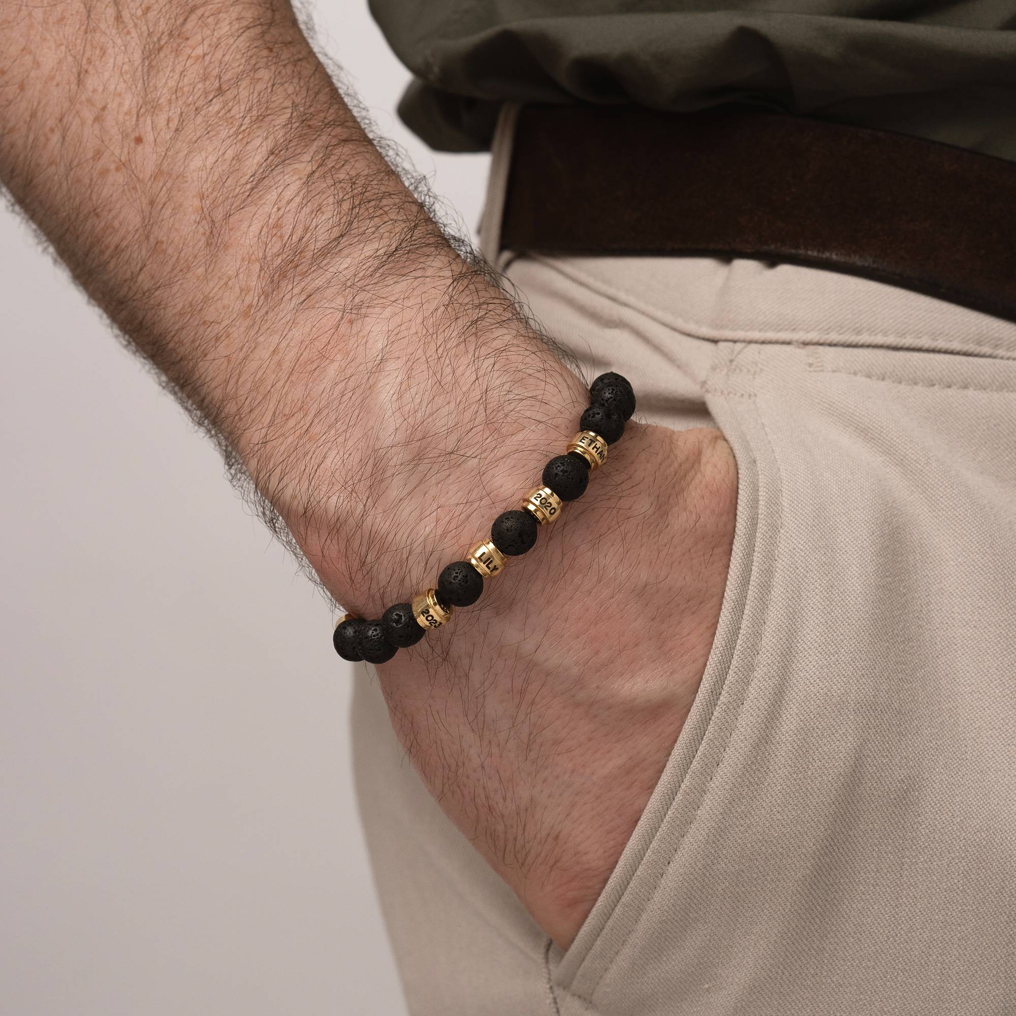Jack Lava and Personalized Bead Bracelet for Men in 18K Gold Plating-6 product photo