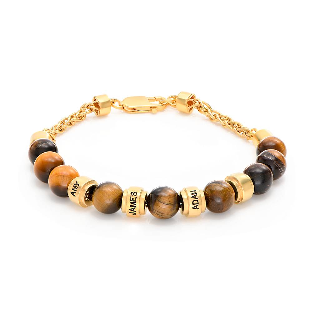 Jack Tiger Eye and Personalized Bead Bracelet for Men in 18K Gold Plating product photo