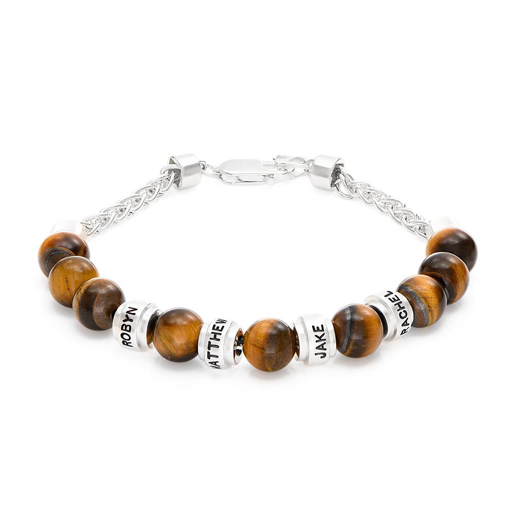 Jack Tiger Eye and Personalized Bead Bracelet for Men in Sterling Silver product photo