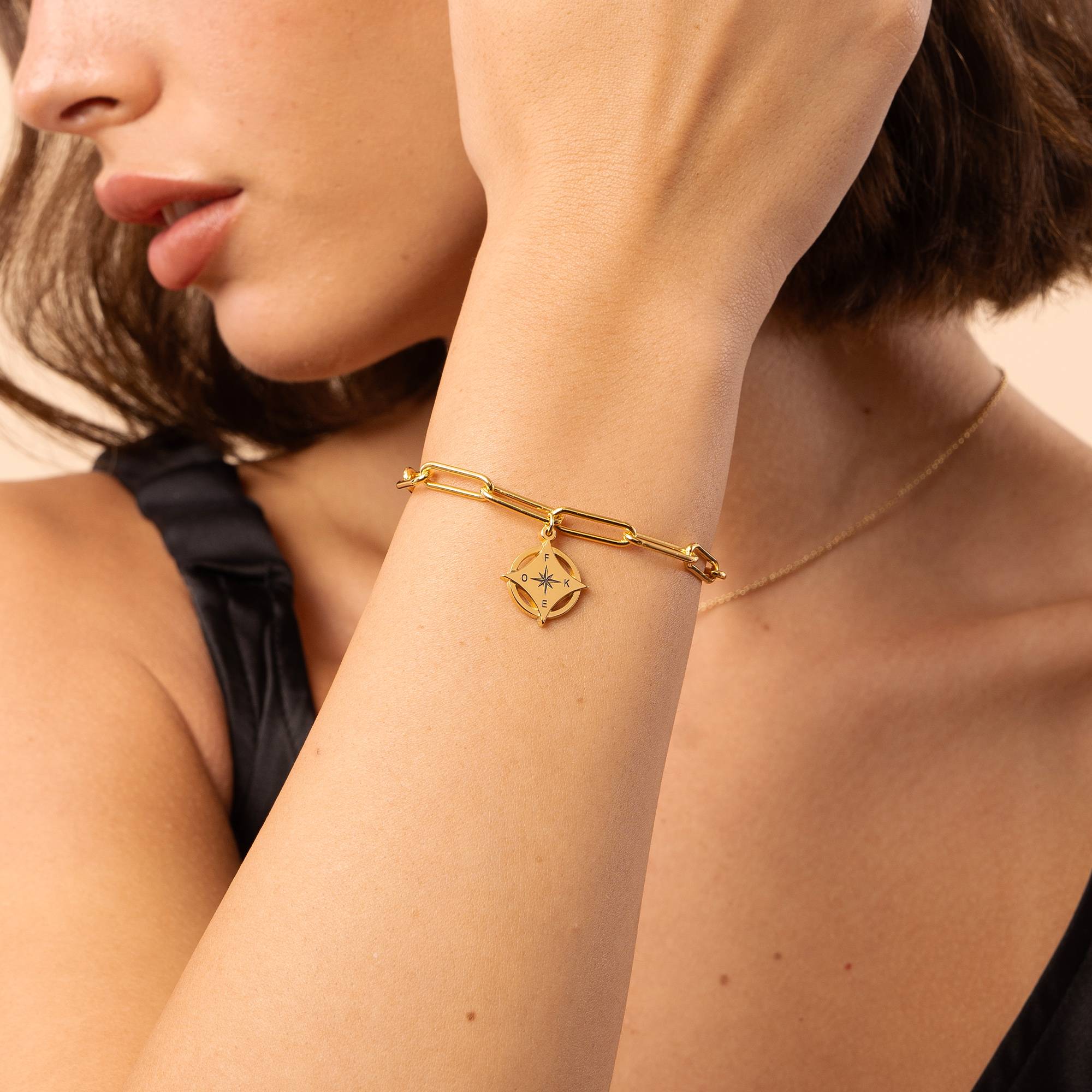 Kaia Initial Compass Bracelet in 18K Gold Vermeil-5 product photo